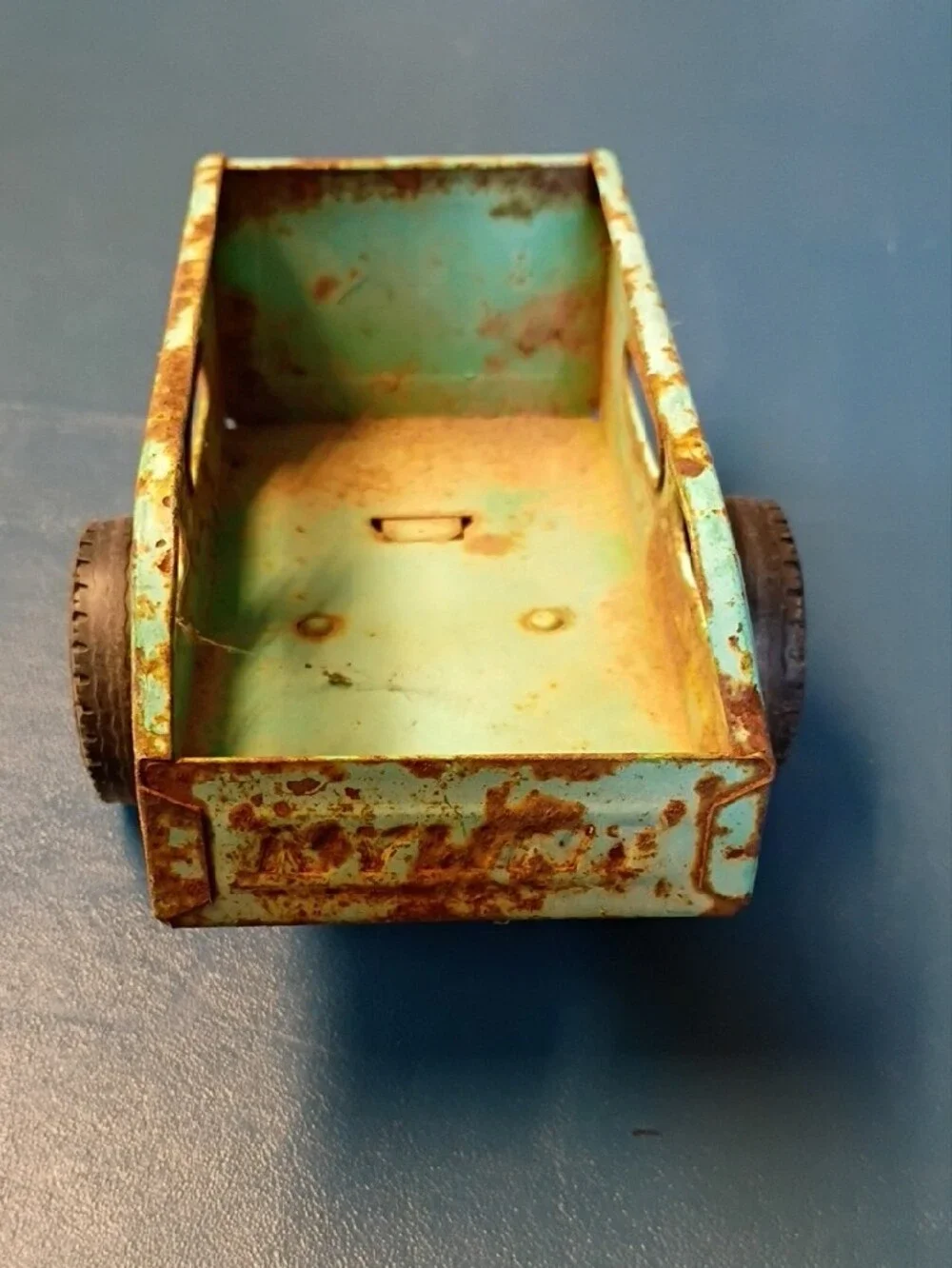 Vintage Kids Toy Metal Wagon - Turquoise Rusty